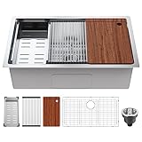 VEVOR 30 inch Kitchen Single Sink, 304 Stainless Steel Undermount Sink Drop-In Single Bowl Farmhouse Basin with Ledge & Multiple Accessories, Household Dishwasher Sinks for Prep Kitchen, Bar 30'*19'