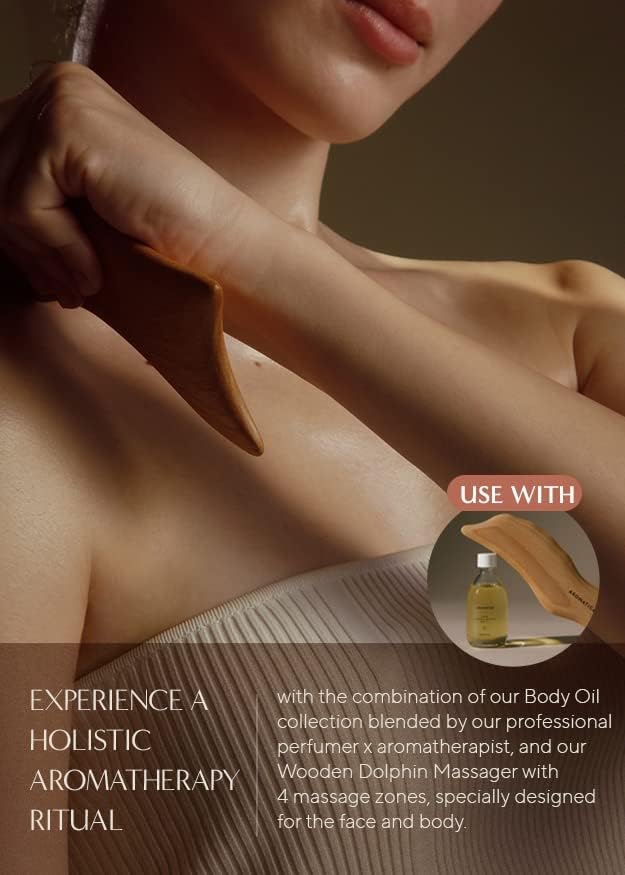 Miniatura 5 de AROMATICA Herramienta de masaje facial y corporal de delfín de madera | Herramienta de masaje Gua Sha de madera de haya bosnia, elimina la hinchazón