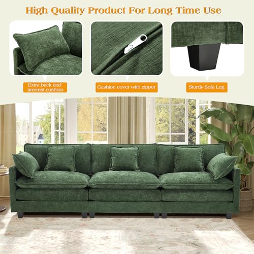 Image of 113.4 inch Modular Sectional Sofa,Cloud Couch for Living Room, Modern Deep Seat Sofa 3 Seater Chenille Fabric Comfy Couches with Throw Pillows for Apartment