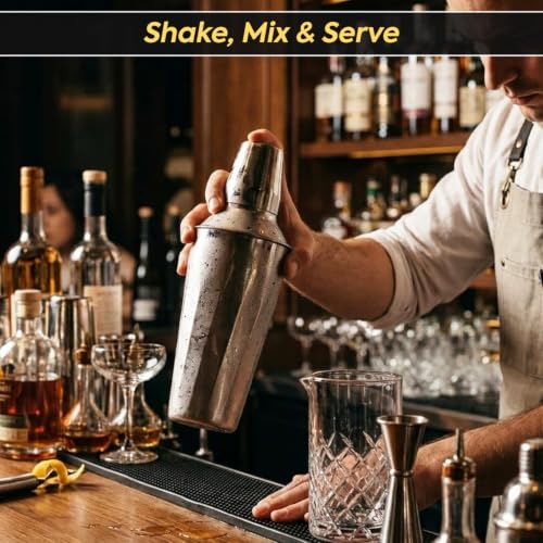 Image of O' Holic by Perch Cocktail Shaker Gift Set|10-Piece Stainless Steel Bartender Kit with Mango Wooden Stand|Accessories for Home Bar|Gift Box for Winters, Birthday, Wedding,Anniversary,Christmas |Silver