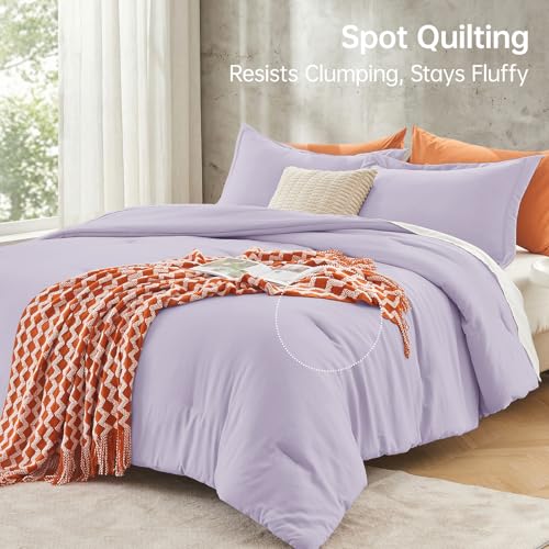 Image of MUXHOMO King Size Comforter Set, All Season Ultra Soft Down Alternative Bedding - 3 Piece Lightweight Bed Set Includes 1 Comforter (104 inchx90 inch) and 2 Pillow Shams (20 inchx36 inch), Lavender