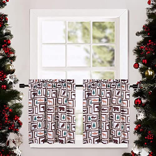 GlowSol Christmas Short Curtains, Animals Pattern Christmas Window Curtains for Kitchen Living Room Bedroom Bathroom 2 Panels Boho Xmas Home Decor Rod Pocket Half Window Cafe Curtains, 27.5" W x 24" L