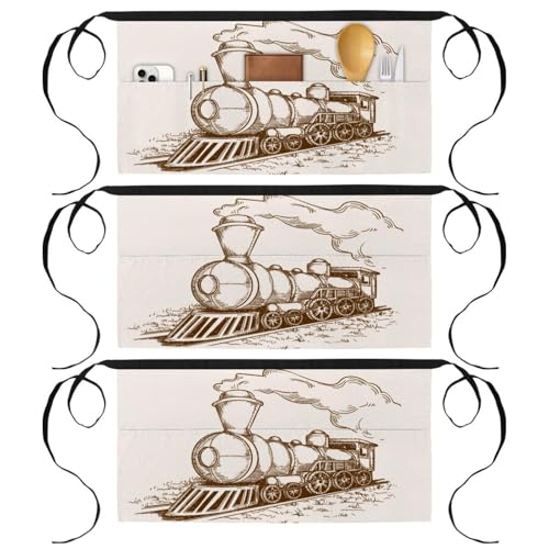 Tabliers courts de chef style locomotive rétro avec 3 poches pour bistrot - Lot de 3