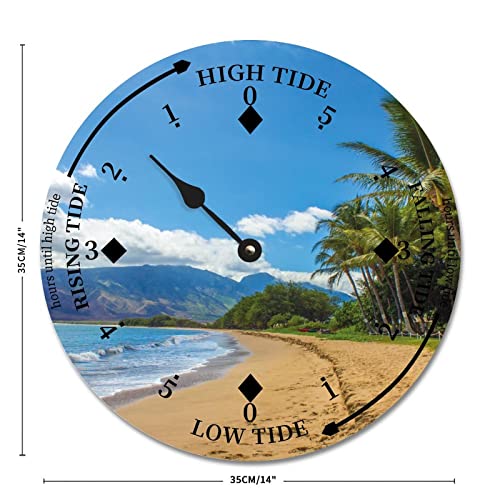 Wall Clock Tide Clock - Hawaii Beach Sand Tide Clock 14X14 In Round Hanging Clock Silent Non Ticking Wall Decor Clock For Home/Office/School #TOP2