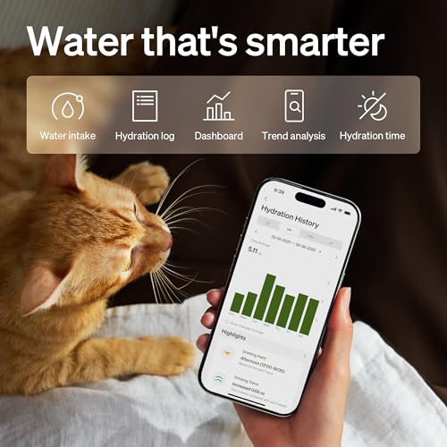 Image of PETLIBRO Upgrade Cat Water Fountain + 4 Packs Genuine Cat Fountain Filter Replacement, Dockstream 2 Smart App Monitoring 5G WiFi Auto Cat Fountain Stainless Steel Tray for Drinking, 3L /101oz
