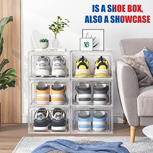 Fixwal Large Shoe Storage Box Set Of 6 Stackable Drop Front Plastic Shoe Organizer Containers With Clear Door, Shoe Bins For Display Sneakers Fit Shoe Size Up To Us Men 12 #TOP5