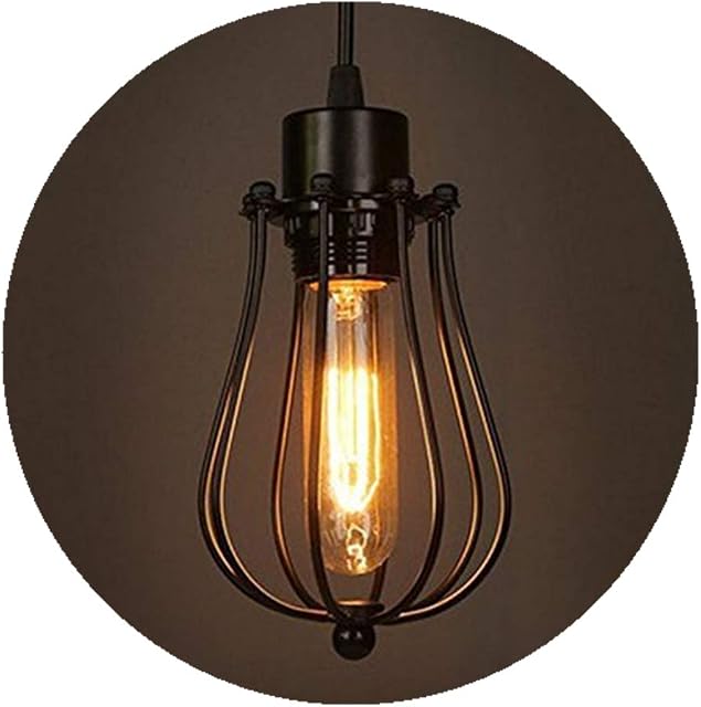 Modern Vintage Industrial Black Metal Wire Cage Loft Pendant Lamp Ceiling Light Shade Retro Small Hanging Lighting Fixture E27 Socket