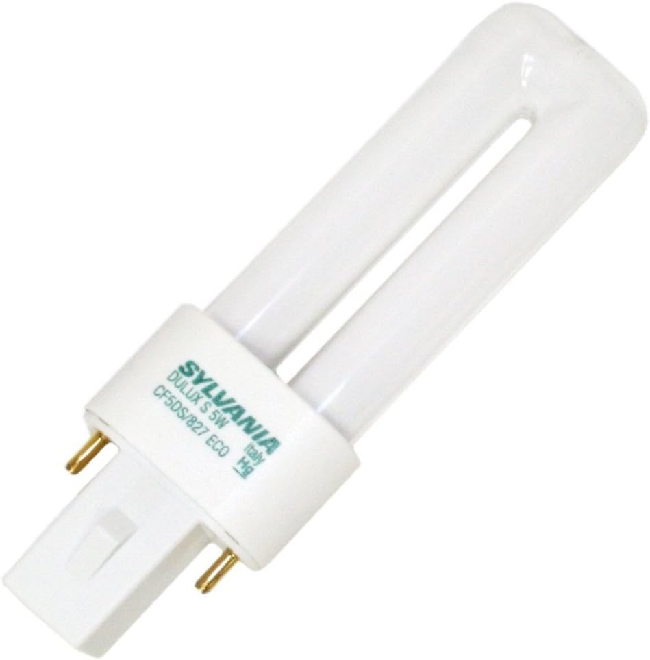 Sylvania 20325 (10-Pack) CF5DS/827/ECO 5-Watt Single Tube Compact Fluorescent Light Bulb, 2700K, 198 Lumens, 82 CRI, T4 Shape, GX23 Bi-Pin Base