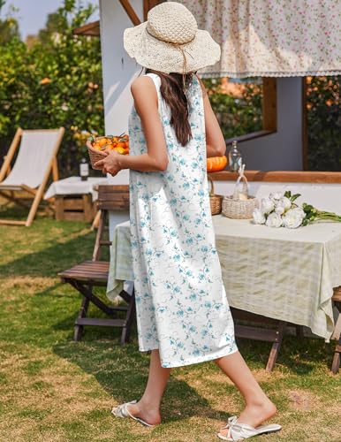 Image of Ekouaer Nightgowns for Women Cotton Long Night Gown Sleeveless Sleep Dress Victorian Nightdress Ladies Sleepwear