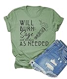 HONTOUTE Will Burn Sage and Bridges as Needed T-Shirt for Womens Bruja Life Short Sleeve Occult Lover Summer Tees Tops Green S