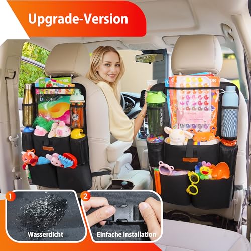 SURDOCA Autositz-Organizer – 4th Generation verbesserter Auto Rücksitz für bis zu 11-Zoll Tablet, 8 Taschen, Kinderspielzeug-Aufbewahrung, wasserdichter Rücksitzschutz für Kinder