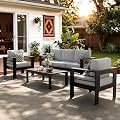 LayinSun Outdoor Aluminum Furniture Set, 4 Pieces Patio Sectional Conversation Chat Sofa Modern Seating Set with Coffee Table