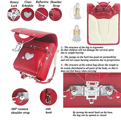 randoseru peach backpack japanese school bag Senior PU leather rotate lock send gift4