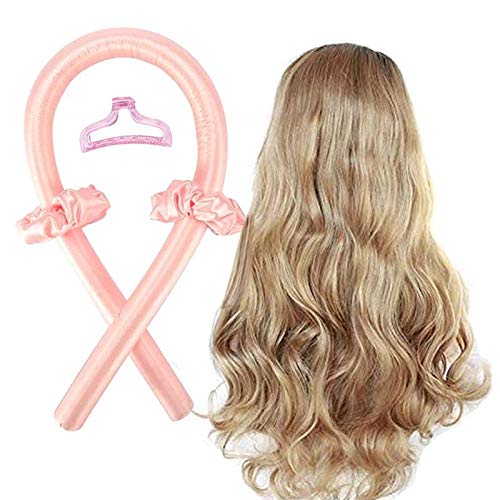 Heatless Curling Rod Headband,No Heat Curls Silk Ribbon Heatless Hair Curling Wand Sports Hair Band Sleeping Curling Rope Sponge Coil Hair Iron Fabric Wave Curling Iron for DIY Hair Styling Kit,Pink