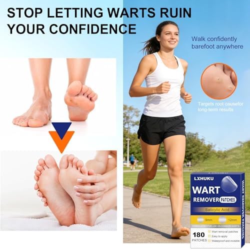 LXHUKU Maximum Strength Salicylic Acid Wart Remover Patches, 180 Count, Waterproof Clear Adhesive Pads for Plantar, Common & Flat Types, Corns and Calluses, Discreet Foot and Hand Care A1 — view 7