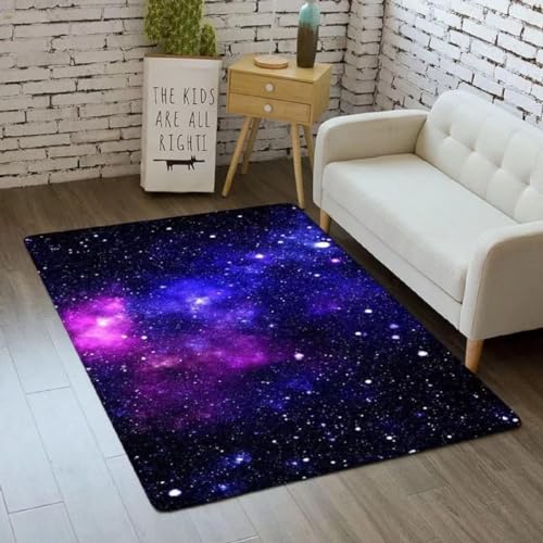 ZSSZO Blue Purple Galaxy Starry Sky Area Rug Universe Space Throw Rugs for Girls Bedroom Kitchen Pads Non-Slip Playroom Floor Mat,3'×5'
