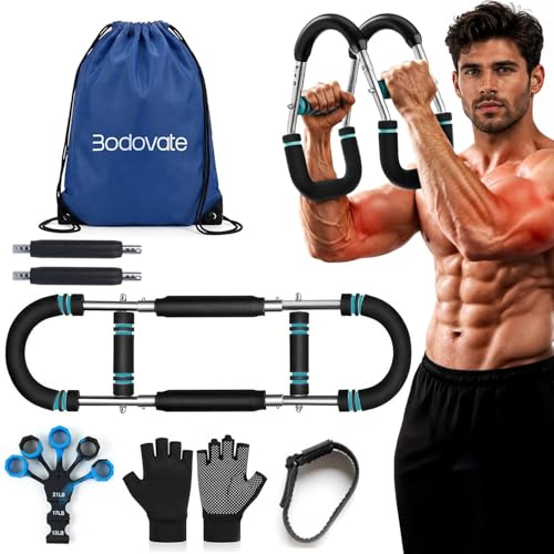 Bodovate Twister Arm Trainer for Men & Women 40/100LB Adjustable Chest Expander & Arm Strength Trainer Home Gym Equipment for Body Workout with 2 Springs Finger Stretcher & Workout Gloves