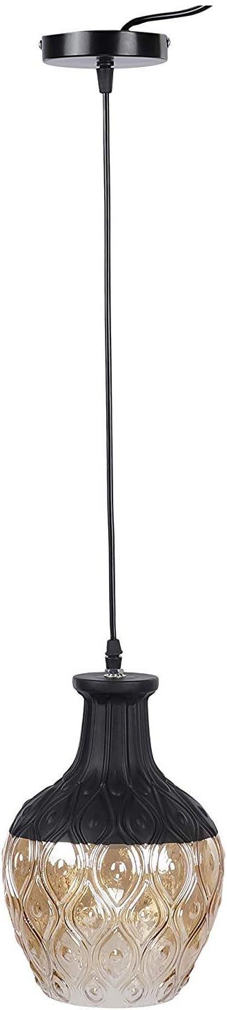 Brillica Mora - Black & Beige Oval Pot Like Shape Glass & Aluminum Tiffany Syle Hanging Light Pendant Ceiling Light Lamp