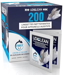 200 Lingettes Nettoyantes pour Appareils Auditifs - Udiclean Format de Poche - pour Éliminer Sueur Grasse et Saleté - Emballées Individuellement pour Écrans Verres Montres