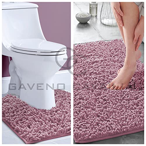 GC GAVENO CAVAILIA Soft Bath Mat Sets For Bathroom | 2 Piece Bath Mat Non Slip Back | Highly Water Absorbent & Fast Drying 100% Microfiber Chenille Toilet Rug with Pedestal Mat | Blush Pink - Image 3