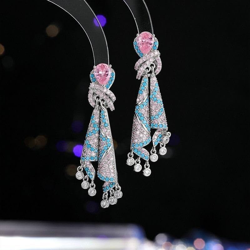Luxury Tassel Drop Earrings for Women, Colorful Zircon Dangle Earrings with Crystal Rhinestones, Elegant Statement Jewelry for Party & Wedding，a pair - Image 5