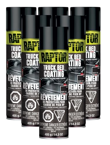 U-Pol Raptor 1K Bed Liner Aerosol Black, 14.3 Ounce Truck Bed Bedliner Coating - 6 Pack