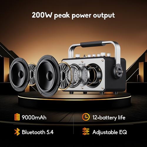 Image of MLOVE Karaoke Machine for Adults with 2 Wireless Microphone, Bluetooth 5.4 200W Portable PA Speaker,REC, EQ Sound Effects, Instrument Input - Ideal for Home,Outdoor Parties Friends and Families Gifts