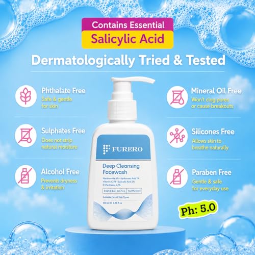 Image of Deep Cleansing Hydrating Face Wash for Oily, Acne-Prone & Dull Skin | 2% Salicylic Acid, 6% Niacinamide, Hyaluronic Acid & Vitamin C | Oil Control, Brightening & Pore Cleansing Face Cleanser for Men & Women | 100 ml