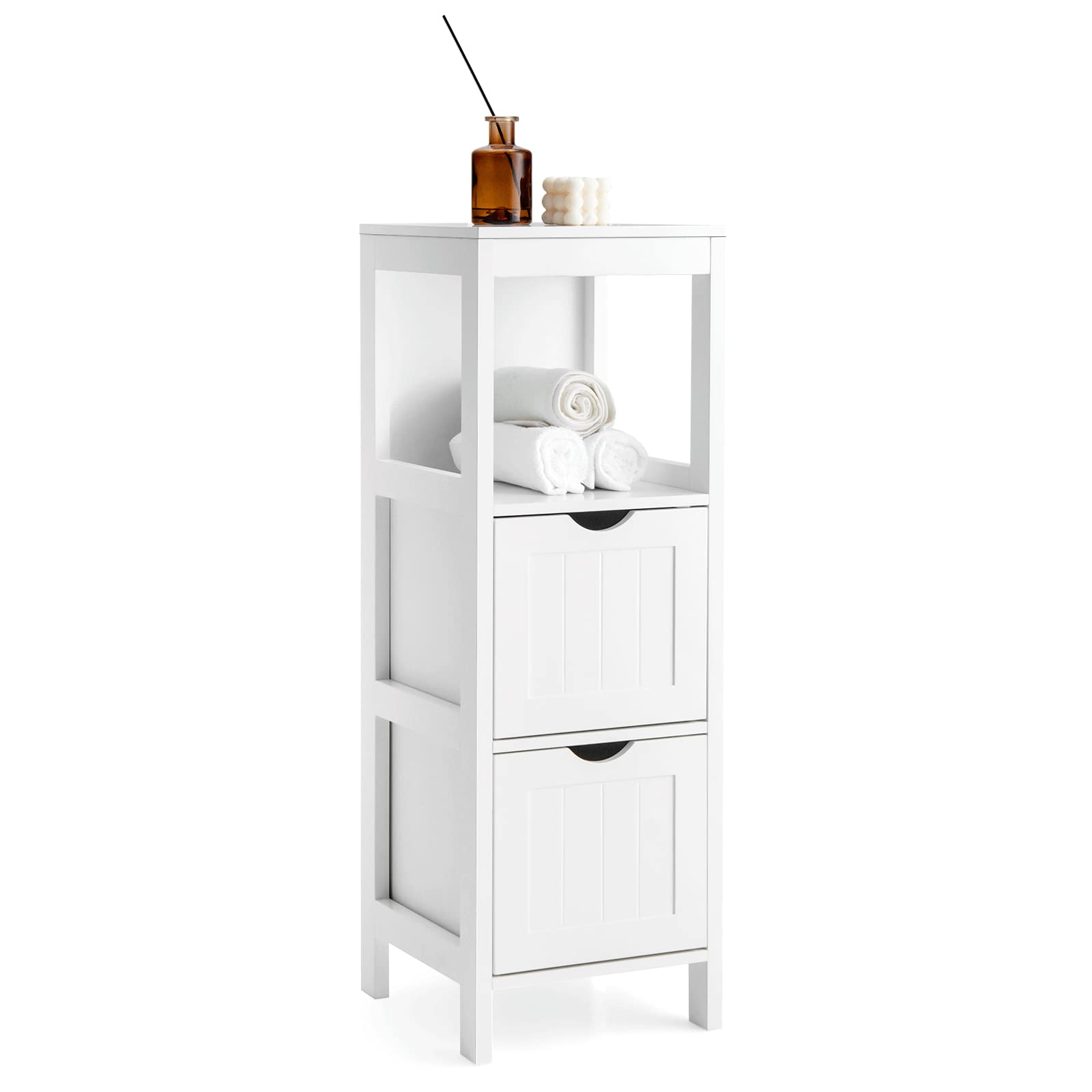 LOKO Bathroom Floor Cabinet, Multifunctional Floor Storage Cabinet with 2 Removable Drawers, Modern Bathroom Cabinet with Anti-toppling Strap, 12 x 12