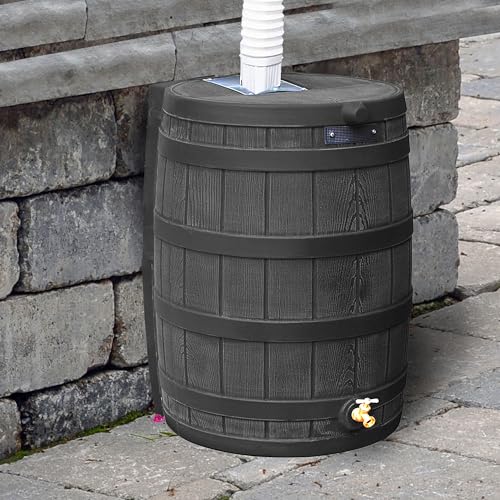 Image of Good Ideas Rain Wizard Water Collection Barrel, 50 Gallon, Oak, 3 Pack