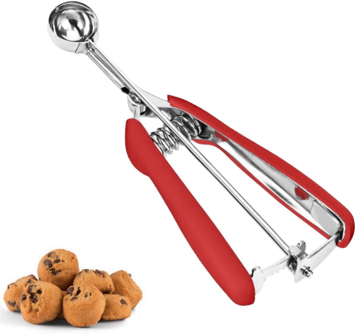 Extra Mini Cookie Scoop for Baking, 1 tsp / 5 ml Cookie Scooper, 18/8 Stainless Steel Cookie Scooper for Baking, Cookie Dough Scoop with Non-slip Grip(Red) #110/ 1 Tsp Red