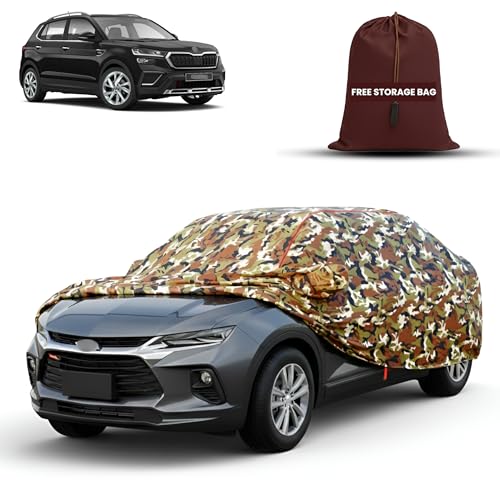 Image of MORNYRAY Car Cover for Skoda Kushaq | Fully Waterproof Car Body Cover | with Mirror & Antenna Pocket | Dustproof, Windproof & Anti-Scratch Lining, Camouflage