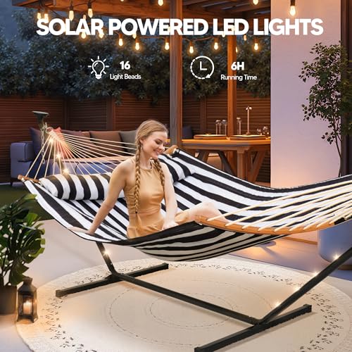 Image of SUNCREAT Double Outdoor Hammock with 12 ft Stand, Black & White