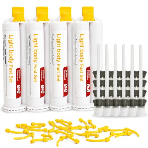 Image of E&E Light Body Fast Set - 4 x 50ml Cartridges + 24 Mixing Tips + 24 Intraoral Tips - 40 Sec Working Time, 2 Min Setting Time - Fast, Precise Material