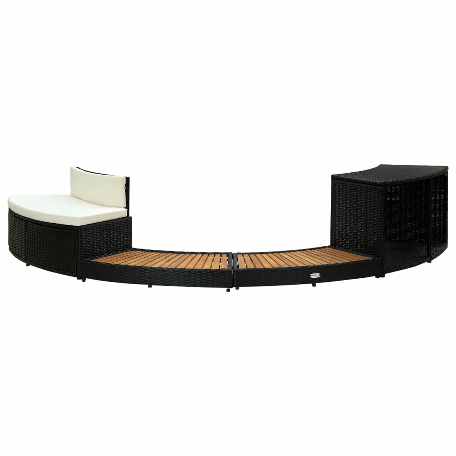 LAPOOH Umrandung, Poolumrandung Rund, Pool Verkleidung, Outdoor Umrandung, Schwarz Poly Rattan und Akazienholz