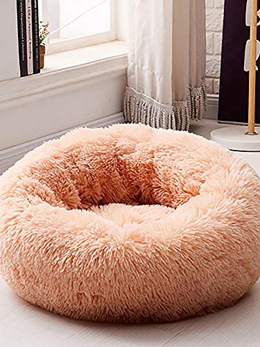 Almofada de cama de animal de estimação,Funien Cama de pelúcia para gatos Almofada redonda calmante