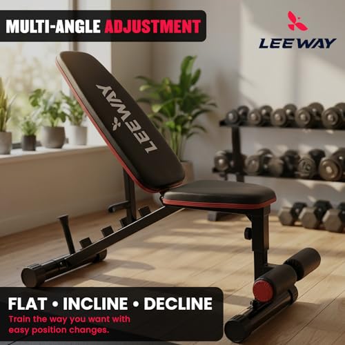Image of Leeway LF80 Bench Press for Home Gym Setup | Adjustable Foldable Multipurpose Gym Bench for Home Workout | Incline Decline Flat | Leg Extension Table /Chair | 180 Kg