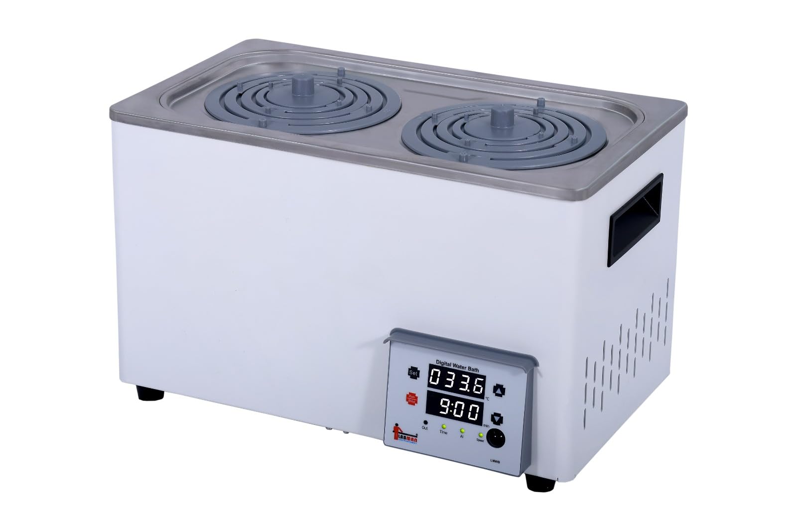 labman digital water bath lmwb2h, 2 holes, led display, pid temperature control, rt to 100°c, stainless steel construction