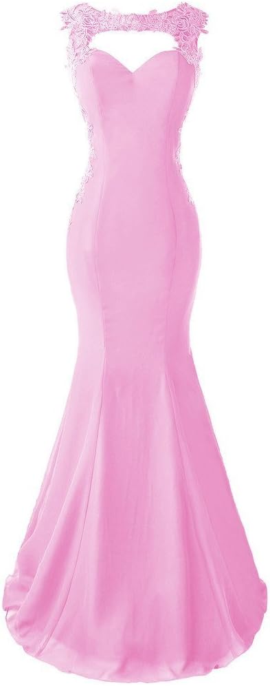Topdress Women's Mermaid Prom Dress Lace Appliques Sheer Back Evening Gowns