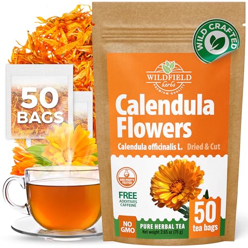 Image of 50 Bags Calendula Tea Dried Calendula Flowers Herb Herbal Tea - 50 Count 1.5 g Flower Herb