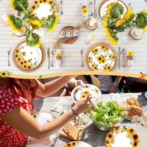 Image of Funnymoom 60 Pcs 7 Inch Sunflower Paper Plates Sunflower Birthday Party Decorations Yellow Floral Disposable Dessert Cake Plate for Spring Summer Wedding Bridal & Baby Shower Garden Tea Party Supplies
