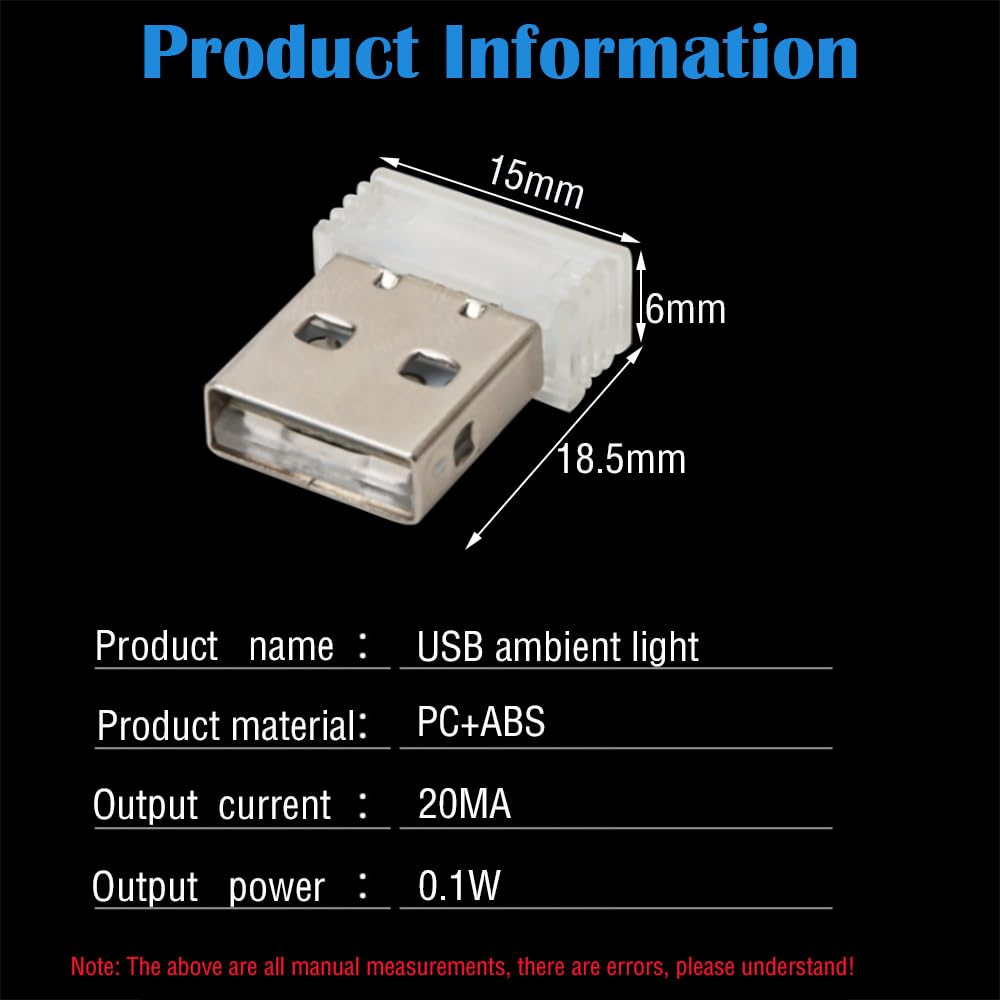 Oświetlenie wewnętrzne USB, nastrojowe światło LED (czerwone), oświetlenie wnętrza samochodu, funkcja Plug and Play, 5 V, USB, nastrojowe światło (10 sztuk)