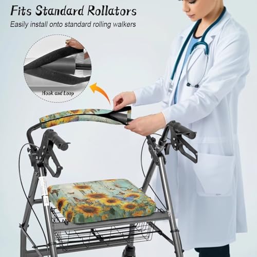 Image of Universal Rollator Walker Seat and Backrest Covers Sunflower Butterfly Accessories for Rollator Walkers Adjustable Walkers Seat Covers for Ladies