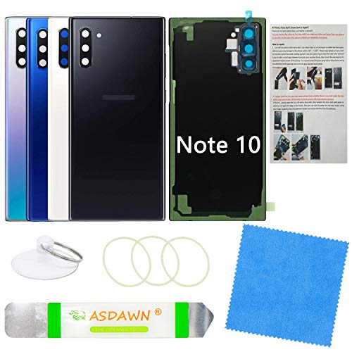 Galaxy Note 10 Back Cover Glass Replacement with Pre-Installed Camera Lens + All The Adhesive + Installation Manual + Repair Tool Kit for Samsung Galaxy Note 10 SM-N970 All Carriers (Aura Black)