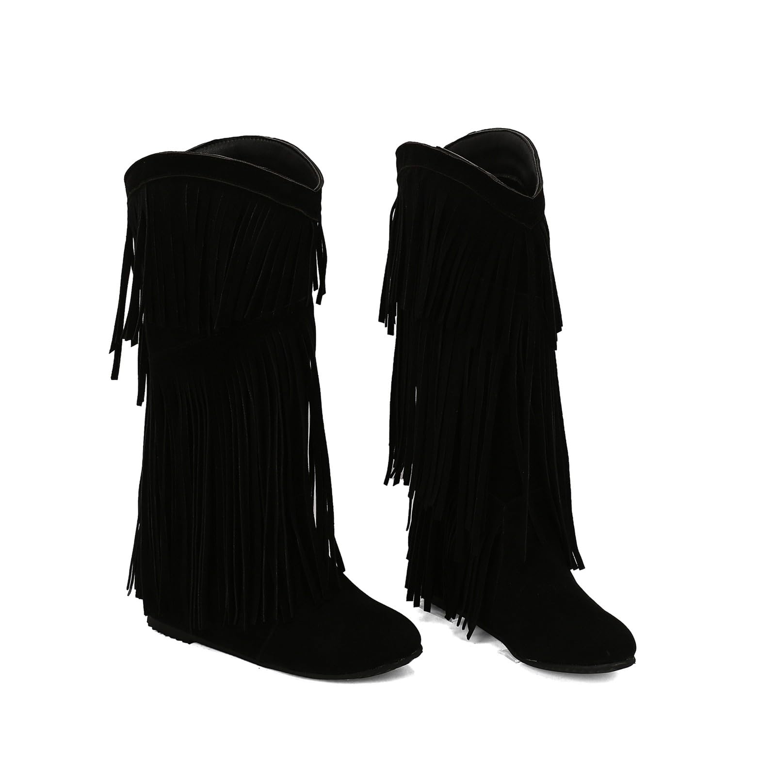 Botas Altas Mujer Media Caña, Botas Verano Mujer Planas, Botines Cowboy Altas hasta La Rodilla con Flecos Y Tacón Grueso Punta Puntiaguda A La Moda Botines Camperos Boots Bota Cowboy Boots