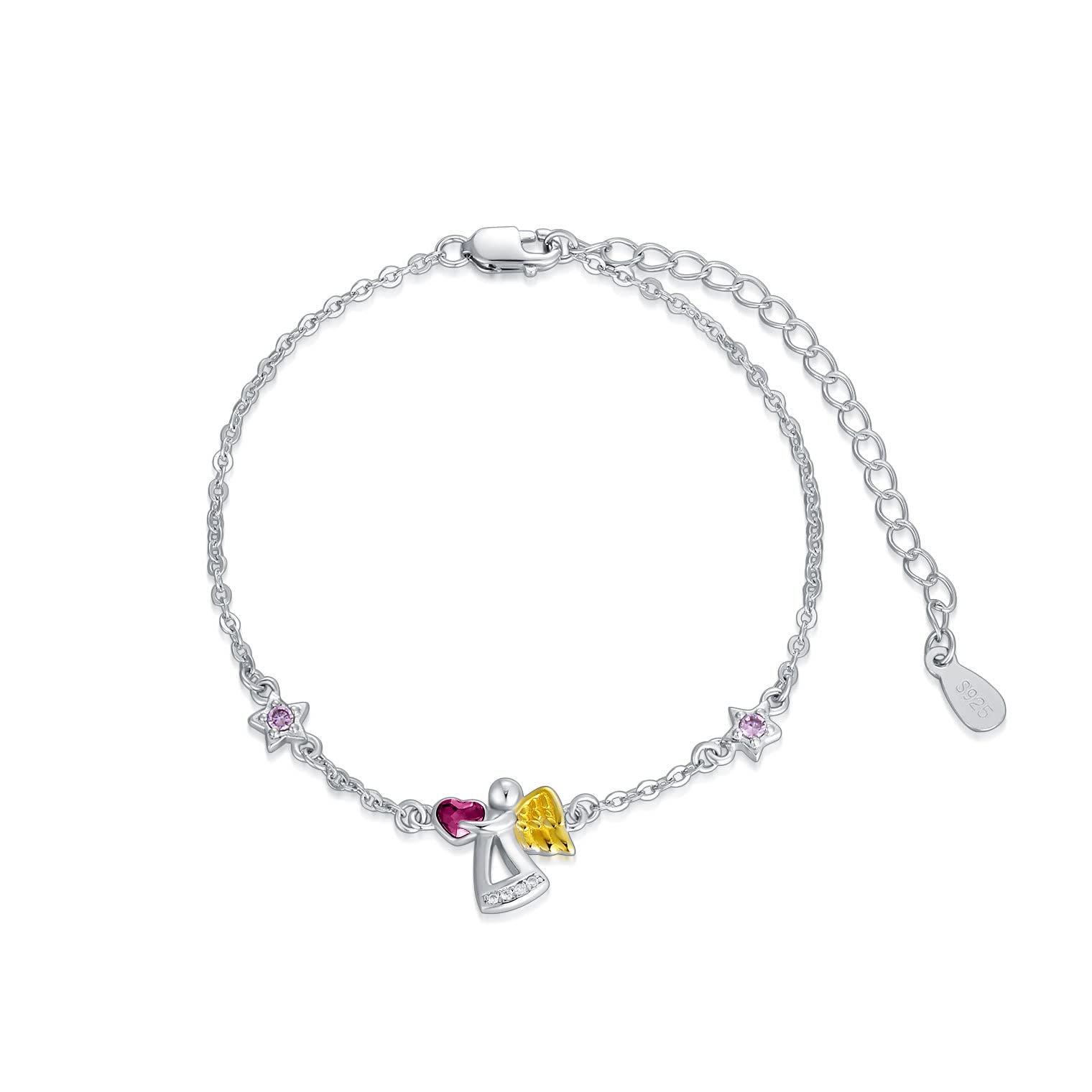 Bracciale dell'angelo custode Bracciale dell'angelo in argento sterling 925, regali di battesimo, comunione e compleanno per ragazze e bambini (viola)