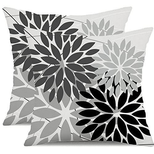 DFXSZ Pack of 2 Outdoor Waterproof Throw Pillow Covers 16x16 Grey Black