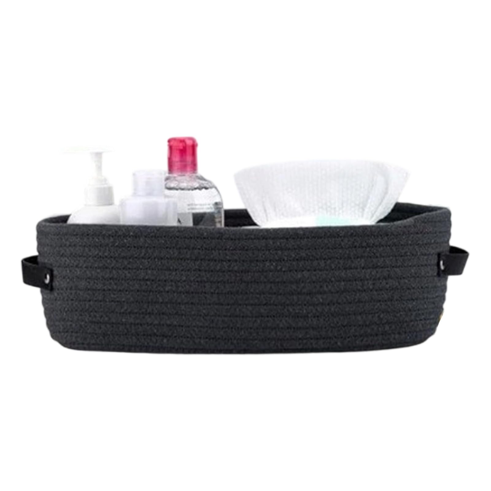 Oval Cotton Rope Basket with Leather Handles Ideal for Nursery or Bathroom Cotton Rope Storage Basket with Leather Handle