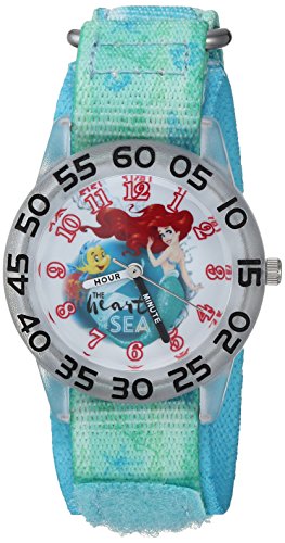 Disney Princess Kids' Plastic Time Teacher Analog Quartz Nylon Strap Watch, Little Mermaid/Lt Teal Green
