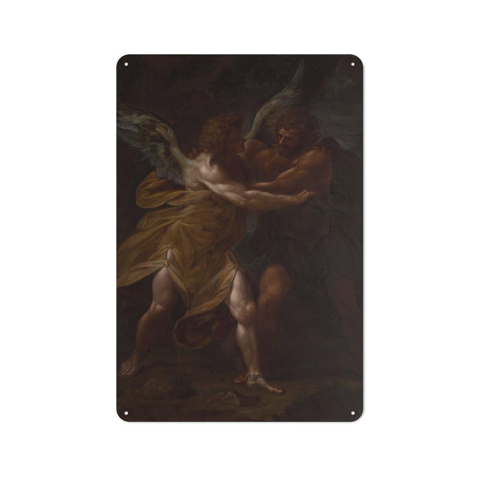 Junmoney Jacob Wrestling With Angel Metal Sign 30X20cm With For Hallway Wall, Vintage Decor, For Garage, Workshop And Man Cave Decoration
